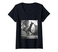 Femme Drôle de Lama sautant sur Le Trampoline T-Shirt avec Col en V