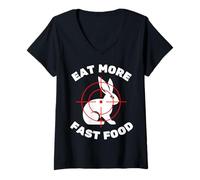 Femme Drôle de Lapin Chasse pour Les Chasseurs mangent Plus de Restauration Rapide T-Shirt avec Col en V