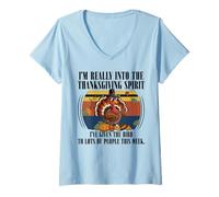 Femme Drôle de Main de Dinde avec Inscription « I'm Really Into The Thanksgiving Spirit » T-Shirt avec Col en V