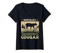 Femme Drôle de mème "Je n'ai jamais tué un lion de montagne, mais T-Shirt avec Col en V