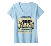 Femme Drôle de mème "Je n'ai jamais tué un lion de montagne, mais T-Shirt avec Col en V