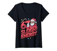 Femme Drôle de Noël 67 traîneau énergie Père Noël Enfants Adolescents garçons T-Shirt avec Col en V