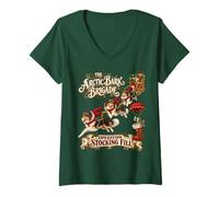 Femme Drôle de Noël Mignon Collie Dog Christmas Nostalgique Sleigh Team T-Shirt avec Col en V