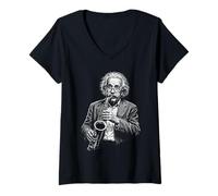 Femme Drôle de Physique Scientifique Jouant du Saxophone mathématiques Nerd Science Humour T-Shirt avec Col en V