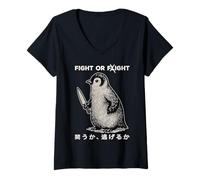 Femme Drôle de Pingouin Combat ou vol Meme Pingouin avec Couteau T-Shirt avec Col en V
