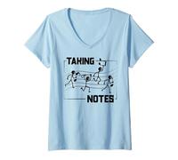 Femme Drôle de Professeur de Musique prenant des Notes Clé de Sol T-Shirt avec Col en V