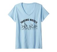 Femme Drôle de Professeur de Musique prenant des Notes Clef de Sol T-Shirt avec Col en V