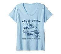 Femme Drôle de Raton Laveur Get in Loser We're Going to Therapy Sarcastique T-Shirt avec Col en V