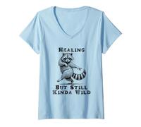Femme Drôle de Raton Laveur guérissant mais Toujours Un Peu Animal Sauvage T-Shirt avec Col en V