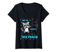Femme Drôle de Raton Laveur pour commettre des blagues de fraude fiscale pour Les comptables T-Shirt avec Col en V