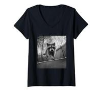 Femme Drôle de Raton Laveur sautant sur Un Trampoline - Motif Animal de la forêt T-Shirt avec Col en V