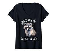 Femme Drôle de Raton Laveur Wait for Me Ive Got Little Legs T-Shirt avec Col en V