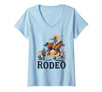 Femme Drôle de rodéo cowboy et cheval dans le désert du Far West T-Shirt avec Col en V