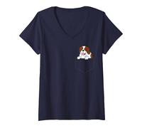 Femme Drôle de Saint-Bernard dans Un Saint-Bernard de Poche T-Shirt avec Col en V, Bleu Marine, L