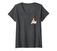 Femme Drôle de Saint-Bernard dans Un Saint-Bernard de Poche T-Shirt avec Col en V, Chiné Foncé, S