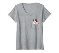 Femme Drôle de Saint-Bernard dans Un Saint-Bernard de Poche T-Shirt avec Col en V, Gris Chiné, L