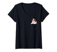 Femme Drôle de Saint-Bernard dans Un Saint-Bernard de Poche T-Shirt avec Col en V, Noir, XL