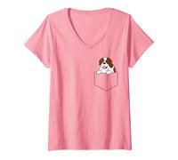 Femme Drôle de Saint-Bernard dans Un Saint-Bernard de Poche T-Shirt avec Col en V, Rose, XXL