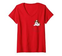 Femme Drôle de Saint-Bernard dans Un Saint-Bernard de Poche T-Shirt avec Col en V, Rouge, L