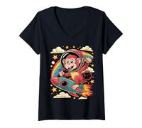 Femme Drôle de Singe Astronaute sur Une fusée pour Enfants T-Shirt avec Col en V
