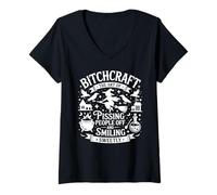 Femme Drôle de sorcière Bitchcraft Disant Les Gens Qui pissent et sourient T-Shirt avec Col en V
