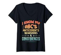 Femme Drôle de thérapeute ABA - Je connais Mon ABC T-Shirt avec Col en V