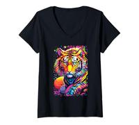 Femme Drôle De Tigre Art Amoureux des Animaux Wild Animal Safari T-Shirt avec Col en V