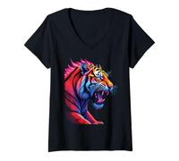 Femme Drôle De Tigre Art Amoureux des Animaux Wild Animal Safari T-Shirt avec Col en V