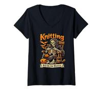 Femme Drôle de Tricot dans Mes os Squelette Crochet Craft Grandma T-Shirt avec Col en V