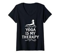 Femme Drôle de Yoga thérapeutique instructeur Fitness Paix Amant de médiation T-Shirt avec Col en V