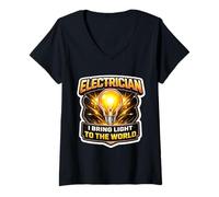 Femme Drôle d'électricien I Bring Light to The World Electric Work T-Shirt avec Col en V