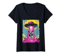 Femme Drôle d'extraterrestre Vache Meme This is Fine UFO Art T-Shirt avec Col en V