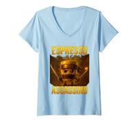 Femme Drôle Espresso Assassin Café Ninja Samouraï T Shirt T-Shirt avec Col en V