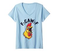 Femme Drôle F-Caw-F Coq Poulet Pun Meme, Citation Humour Viral T-Shirt avec Col en V