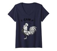 Femme Drôle F-Caw-F Coq Poulet Pun Meme, Citation Humour Viral T-Shirt avec Col en V