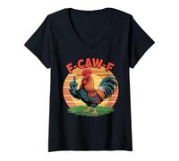 Femme Drôle F-Caw-F Coq Poulet Pun Meme, Citation Humour Viral T-Shirt avec Col en V