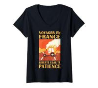 Femme Drôle French Road Trip Be Patient on The Highway T-Shirt avec Col en V