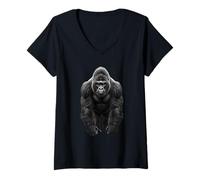 Femme Drôle Gorilla Jungle Wildlife Nature Power Animal Art T-Shirt avec Col en V