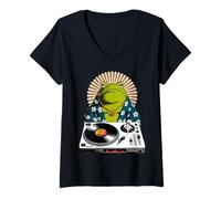 Femme Drôle Grenouille DJ Disant Groove Musique Meme Humour Musicien Party T-Shirt avec Col en V