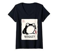 Femme Drôle Grincheux Frog Sumi-e Kawaii Peinture à l'encre Japonaise T-Shirt avec Col en V
