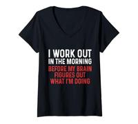 Femme Drôle Gym Fitness Entraînement Le Matin Pilates Yoga T-Shirt avec Col en V