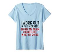 Femme Drôle Gym Fitness Entraînement Le Matin Pilates Yoga T-Shirt avec Col en V