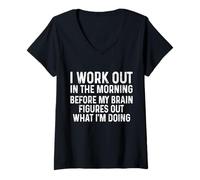Femme Drôle Gym Fitness Entraînement Le Matin Pilates Yoga T-Shirt avec Col en V
