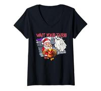 Femme Drôle Halloween Thanksgiving Noël HallowMerciMas T-Shirt avec Col en V