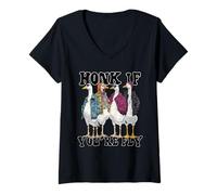 Femme Drôle Honk If You're Fly Goose Streetwear Art T-Shirt avec Col en V