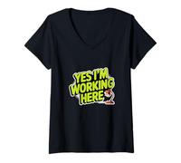 Femme Drôle Humour Texte Drôle pour Les Gens Drôle Oui Je Travaille Ici T-Shirt avec Col en V
