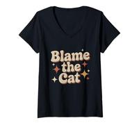 Femme Drôle Humour Texte Funny People Funny Cat Citations Blame The Cat T-Shirt avec Col en V
