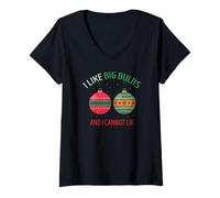 Femme Drôle J’aime Les Grosses Boules Noël Déco T-Shirt avec Col en V