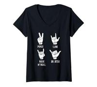 Femme Drôle Jiu Jitsu Peace Love Rock N Roll BJJ Training T-Shirt avec Col en V
