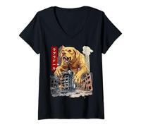Femme Drôle Labrador Retriever Lab Dog Kaiju Monster Japonais T-Shirt avec Col en V